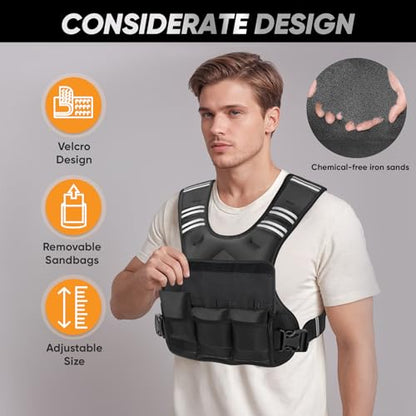 Adjustable Weighted Vest, 4-10lb/12-18lb/20-32lb Vest with 6 Ironsand Weights and Large Pocket, Weight Vest for Men Women Strength Training, Running, Walking - color: Black-with Waterproof Layer, size: 4-10lbs