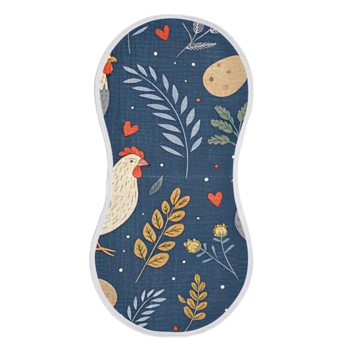 Roosters Dark Blue Muslin Burp Cloths 1 Pack - Extra Large 22"x11", 4-Layer Soft Absorbent Cotton, Waterproof Backing, Baby Drool Rags for Newborn