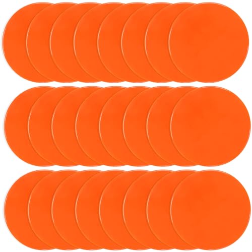 Poly Spots 4" or 9" Flat Cones Spot Markers for Gym/PE Training, Dance, 12/18/24 Pcs Non-Slip Rubber Floor Dots Flat Disc Markers for Soccer Basketball Sports Agility Drills, Classroom Activities - style: Orange 24 Pcs 9inch
