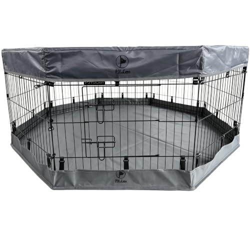 PJYuCien Puppy Playpen with Top Cover & Bottom Pad, 8 Panels 24" H, Gray - color: Gray, size: X-Small Pen: 24-Inch High