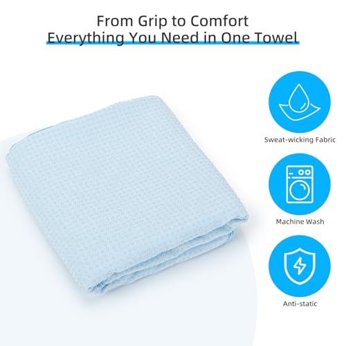 YESLIFE Non-Slip Extra Thick Hot Yoga Towel with One Sweat Towel, Microfiber Sweat Absorbent Yoga Mat Towel with Grip Dot, Pilates Mat, 72" x 24", Light Blue