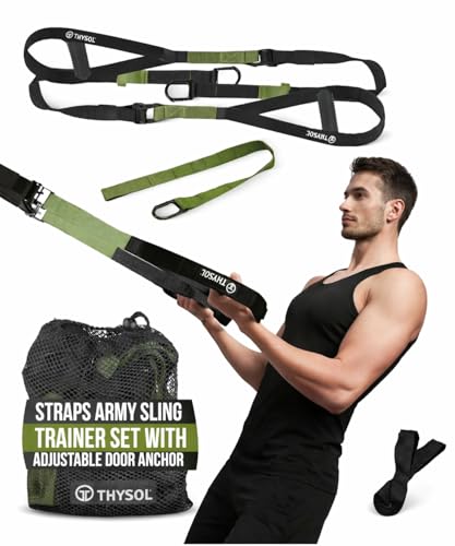 THYSOL® Resistance Trainer Pro Xtreme Straps Army | Sling Trainer Set with Adjustable Door Anchor | Fitness Home Workouts - Suitable for Travelling & for Training Indoor & Outdoor