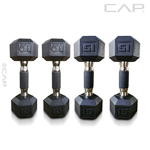 CAP 50 lbs Coated Dumbbell Set | Multiple Styles - color: Tinted Handles, style: 10LBx2, 15lbx2 Set