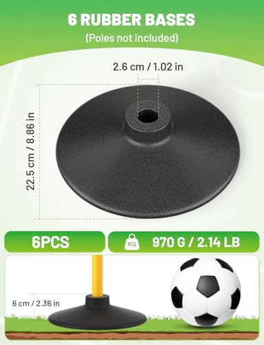 GHB Rubber Base 6 Pack Compatible Agility Poles Sports Soccer Training Extention,Detachable Speed Training Equipment Football Accessories