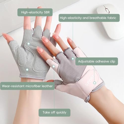 Utaly Women's Workout Gloves Fingerless Summer Gloves with Padded Breathable Mesh Non-Slip Sport Gloves for Cycling, Rowing