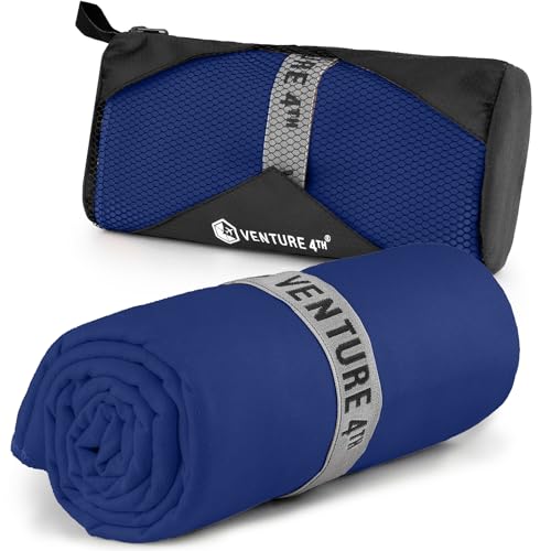 VENTURE 4TH Quick Dry Towel - Microfiber Travel Towel for Camping, Hiking, Gym, Beach - Lightweight, Packable, Compact Backpacking Companion - Navy Blue Medium