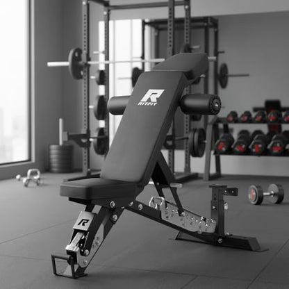 RitFit Adjustable/Foldable Utility Weight Bench for Home Gym - color: BLACK(3-Section)