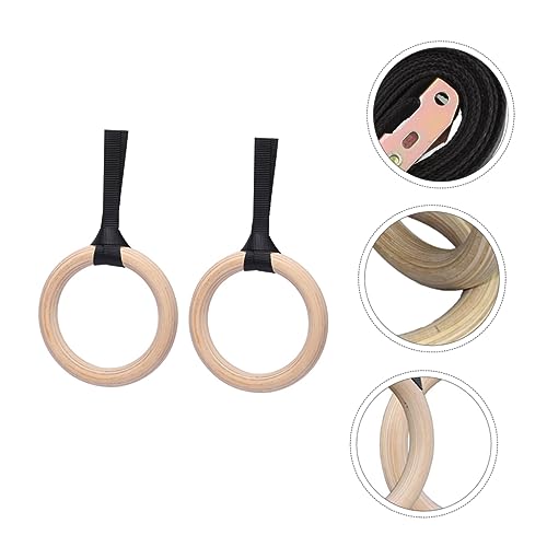 POPETPOP Gymnastic Rings Straps Solid Wood Gym Rings Fitness Equipment for Pull Ups Dips and Strength Training