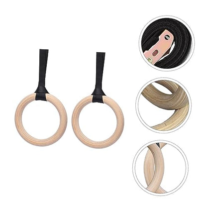 POPETPOP Gymnastic Rings Straps Solid Wood Gym Rings Fitness Equipment for Pull Ups Dips and Strength Training