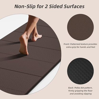 HAHE Foldable Yoga Exercise Mat, 74"Lx32"Wx1/3"Thick, TPE Multi-purpose Workout Mats with Non-slip Surface, Portable for Yoga/Pilates/Studio/Home Gym - color: Dark Brown+Black