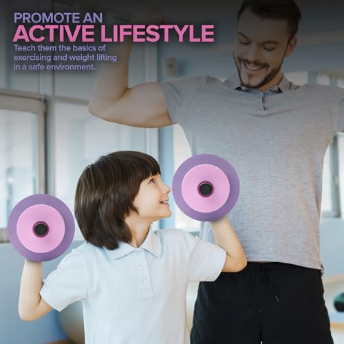 Modern Innovations Kids Weight Set (2 Pack) Toy Dumbbells, Baby Dumbbell Workout Weights, Fun Fitness and Exercise Equipment for Toddlers (Pink & Purple) - color: Pink/Purple, style: Dumbbells