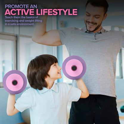 Modern Innovations Kids Weight Set (2 Pack) Toy Dumbbells, Baby Dumbbell Workout Weights, Fun Fitness and Exercise Equipment for Toddlers (Pink & Purple) - color: Pink/Purple, style: Dumbbells