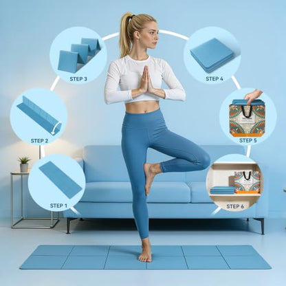 Foldable Yoga Mat Thick Non-Slip Exercise Mat - color: blue