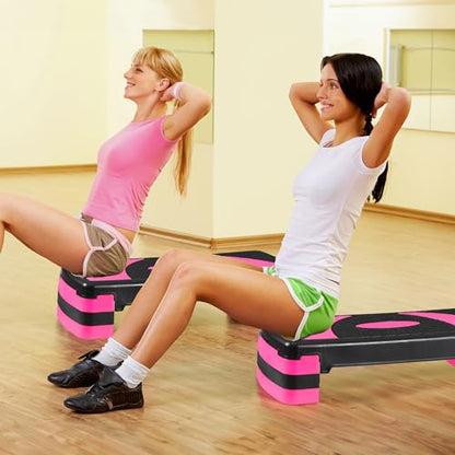 LEMY Adjustable Workout Aerobic Stepper, Exercise Step Platform for Home, Fitness, Gym, Strength Training - color: Black/Pink