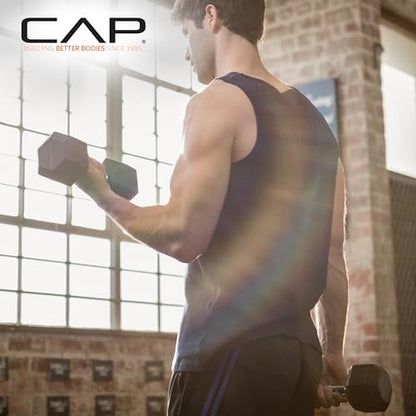 CAP Rubber Coated Dumbbell Weights, Free Weights for Home Gym Strength Training, Anti-Roll Hex Dumbbells with Black, Chrome & Comfort Grip Handles, Pairs & Sets - size: 15 lb - Pair, style: Chrome Handle