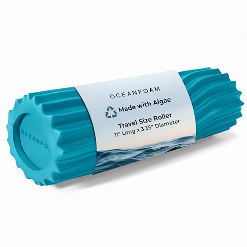 Ripple Travel Foam Roller (11" x 3.35") Firm Mini Foam Roller for Physical Therapy, Deep Tissue Massage, Back Pain, High Density, Ergonomic Wave Textured, Yoga, Pilate, Exercise (Miami Blue) - color: Miami Blue