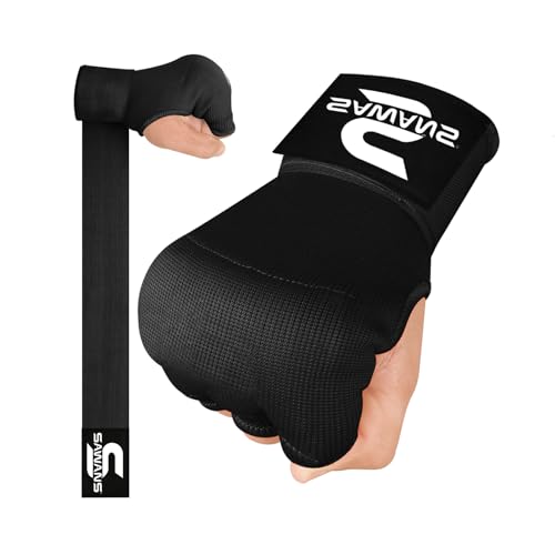 SAWANS Boxing Hand Wraps Inner Gloves for Hand Protection Long Wrist Straps Elasticated, Padded Martial Arts Combat Gloves Punching Bag Training Gel Mitts Muay Thai MMA - size: Kids/Junior