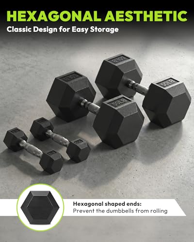 HANDBODE Dumbbell Set with Rack, Rubber Coated Fixed Dumbbells 360-790 lbs