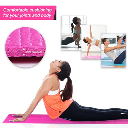 Foldable Yoga Mat Non Slip Exercise Mat 4mm PVC Portable Fitness Workout Mat for Pilates Yoga Floor Exercise Travel Compact Lightweight 68" x 24 "