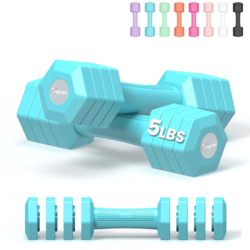 Adjustable Dumbbell Set, 4-in-1 Hand Weights, 5/6 LB Pair for Women Men - color: Blue, style: 10 lbs Pair [5 lbs Each]
