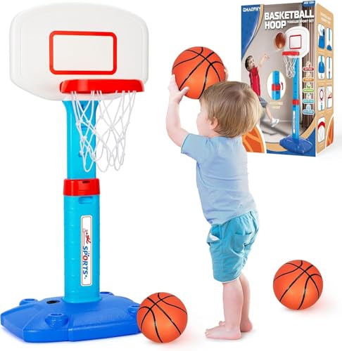 Toddler Basketball Hoop Indoor for Age 1-3, Adjustable Kids Basketball Hoops, Mini Basketball Hoop with 3 Balls for Outdoor Poolside, Birthday Christmas Sport Toys Gift for Baby Boys Girls Age 1 2 3 4 - color: Blue