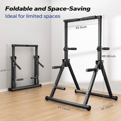 Foldable Pull Up Bar Free Standing, Strength Training Pull-up Bars Adjustable Pull Up Station, Power Tower Pull Up Bar MultiFunction Pull Up Dip Station Workout Equipment For Home Gym Support 480 LBS - color: black