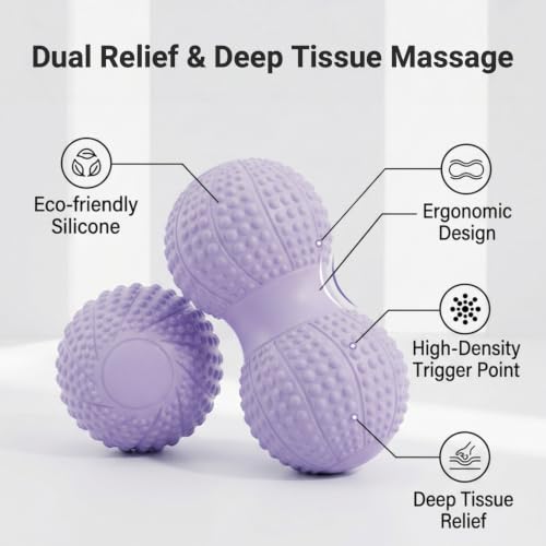 Peanut Massage Ball and Single Ball Set for Myofascial Release, Deep Tissue, Muscle Recovery (Purple)