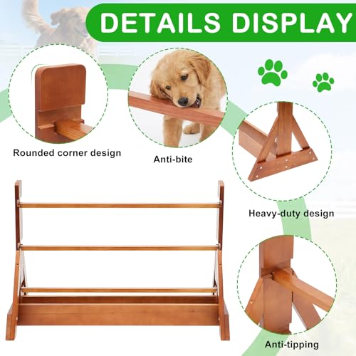 Leinuosen Wooden Dog Agility Jump for Professional Training, Stable Indoor & Backyard Obedience Training Jump with Adjustable Height, Solid Pine Dog Agility Equipment for Puppies and Adult Dogs