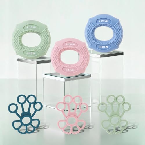 Grip Strengthener with Finger Trainer, 6-Level Resistance Hand Training Set, Eco-Friendly Silicone Anti-Slip Design, for Hand Exercise and Strength Support (Pink/Green/Blue)