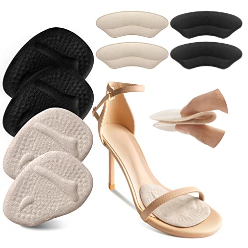 Riootlnm Metatarsal Pads, Ball of Foot Cushions, Heel Pads Inserts for Too Big Shoe, Reduce Foot Pain, No Slip Heel Grips Liners Pads for Loose Shoe, Blisters (Beige+Black)