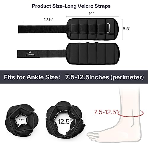 Sportneer Adjustable Ankle Weights Set - 1 Pair (2-10 lbs) Removable Sandbags for Women & Men, Comfortable Neoprene Leg Weights for Walking, Running, Pilates, Yoga, Home Workout & Physical Therapy