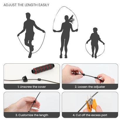 Adjustable Jump Rope for Workout - All-Purpose Exercise Jump Rope Kids & Adults Love with Tangle-Free, Comfortable Foam Handles - Best Slimming, Cardio & Endurance Training