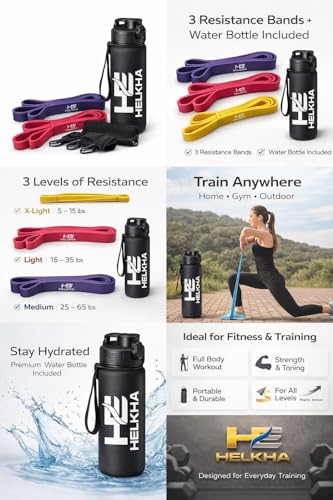 Resistance Bands Set for Women and Men, 3 Exercise Bands with X-Light, Light & Medium Resistance, Natural Latex Workout Bands for Strength Training, Stretching, Physical Therapy & Home Fitness