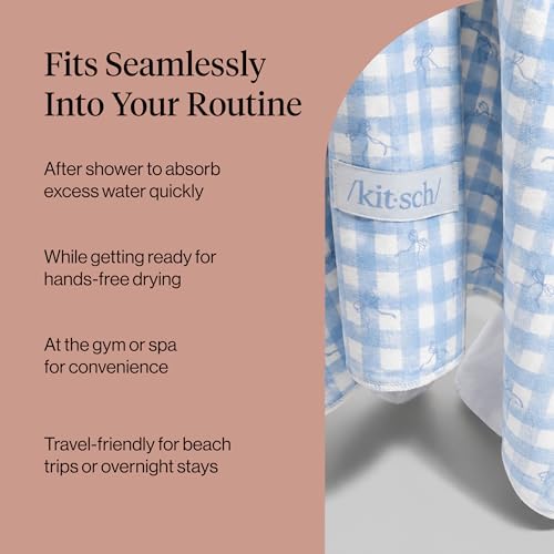 Kitsch XL Microfiber Hair Towel Wrap for Women - color: Gingham Blue