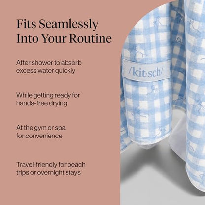 Kitsch XL Microfiber Hair Towel Wrap for Women - color: Gingham Blue