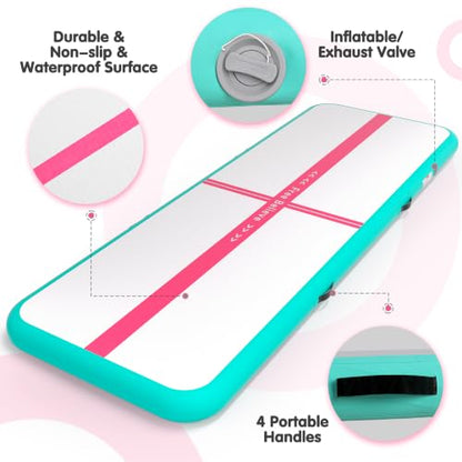 FINCOME Inflatable Gymnastics Mat Tumble Track Air Mats for Home with Pump - color: Green Red, size: 20ft*3.3ft*4inches(6m*1m*0.1m)