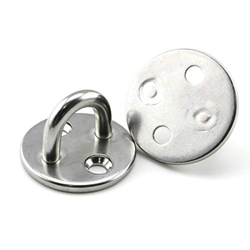 heyous 2 Set M8 Suspension Ceiling Wall Mount U Hook Anchor Hanger Stainless Steel Heavy Duty Multi Purpose Hammock Swing Ceiling Hook Round Base Plate with Snap Hook