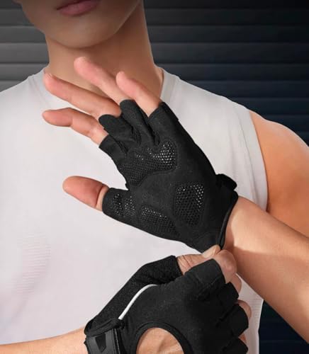 Fingerless-Gym-Gloves for Men Women - Breathable Anti-Slip Fitness Gloves for Pull Up, Dumbbells, Cycling