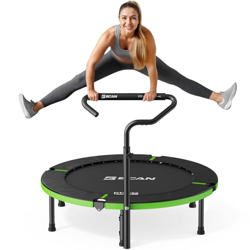 BCAN SP3 40"/48" Foldable Mini Trampoline, Rebounder Trampoline for Adults, U/T Adjustable Foam Handle, Exercise Rebounder for Adults Indoor/Garden Workout, Max Load 330lbs/440lbs-40T-Green