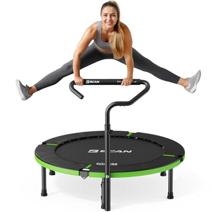 BCAN SP3 40"/48" Foldable Mini Trampoline, Rebounder Trampoline for Adults, U/T Adjustable Foam Handle, Exercise Rebounder for Adults Indoor/Garden Workout, Max Load 330lbs/440lbs-40T-Green