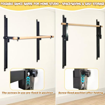 Ballet Barre Wall Mount, 4ft/5ft, Adjustable Height for Home，Solid Beech Wood Bar,Steel Brackets,Foldable Design,Stretch & Workout Equipment,for Adults Kids Studio Gym