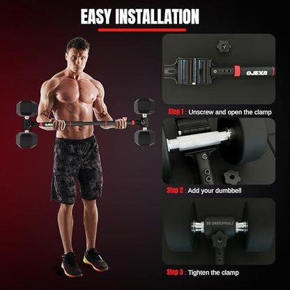 Dumbbells to Barbell Converter Set, Adjustable Weights, 200 lb Capacity, Steel Clamp, Home Gym