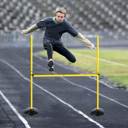 Adjustable Height Agility Hurdle Set Multi-Function Soccer Trainning Pole Set Coaching Sticks with Rubber Base - color: 4.9 FT, style: Pack of 6
