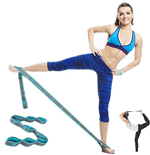 Stretch Bands for Exercise - Elastic Yoga Stretching Strap with 9 Loops for Flexibility, Pilates, Physical Therapy, Ballet & Gymnastics - Multi-Loop Leg Strap