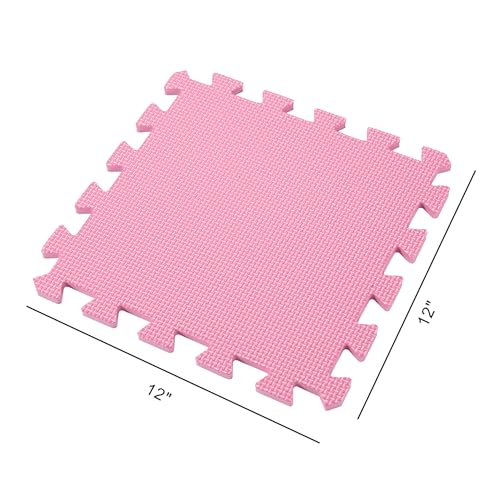 Easy Playhouse: 12 Soft Foam Floor Puzzle Tiles - Pink-Purple-White - 12" Interlocking Mat Pieces (4'x3'), Nursery, Playroom, Gym, Children & Adults