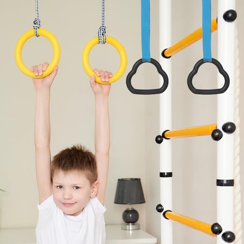IMIKEYA Gymnastic Rings Set and Adults, Non-Slip Blue Fitness Rings with Adjustable Straps, Home Indoor Pull-up and Strength Training Equipment and Beginners