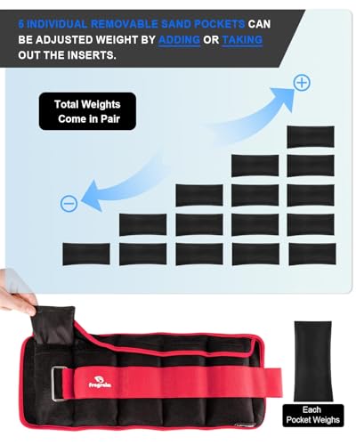 Fragraim Adjustable Ankle Weights 1-3/4/5/6/8/10/12/15/20 LBS Pair with Removable Weight for Jogging, Gymnastics, Aerobics, Physical Therapy - color: Red, style: 2.5 lbs each( 5 lbs pair)