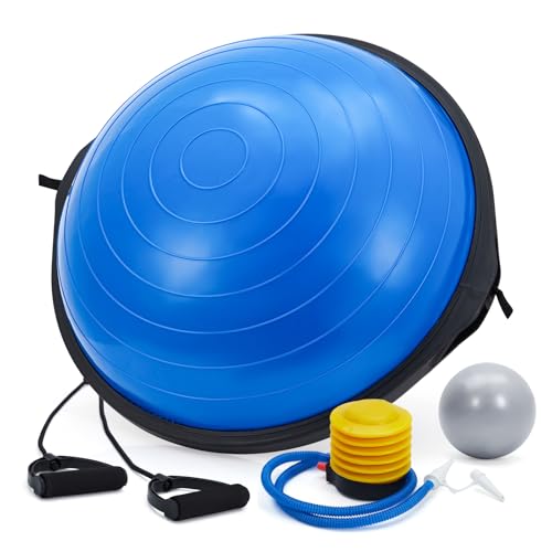 Half Exercise Ball Trainer, Balance Ball Trainer with Resistance Bands, 1600 Lbs Non-Slip Yoga Ball for Strength Training, Stability Gear for Home Gym Workout & Pilates Equipment