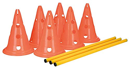 TRIXIE Dog Agility Hurdle Cone Set – Jump Set with Height Adjustable Crossbar for Beginners to Advanced, Training Equipment for Dogs – 6 x Cones, 3 x Agility Rods