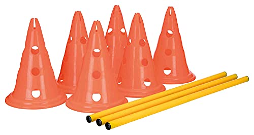 TRIXIE Dog Agility Hurdle Cone Set – Jump Set with Height Adjustable Crossbar for Beginners to Advanced, Training Equipment for Dogs – 6 x Cones, 3 x Agility Rods